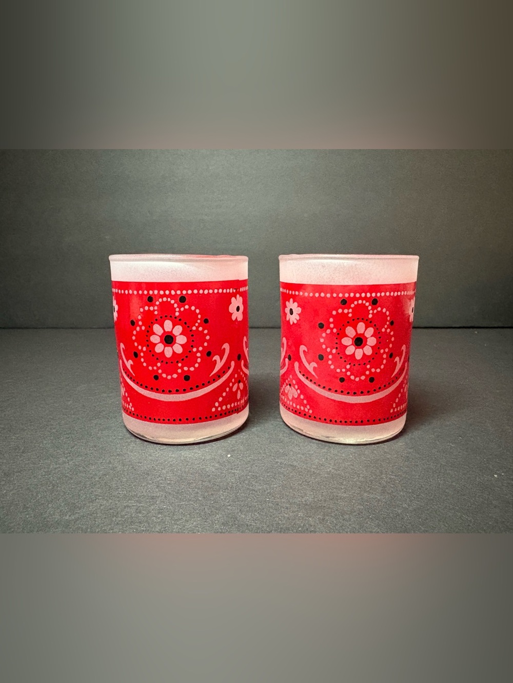 Vintage Red Bandanna Frosted 3” Votive Candle Holders Set of 2 Boho Western